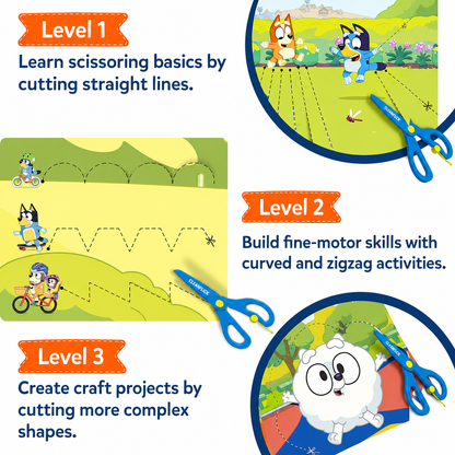 Cleanflick Scissor Skills Activity Book - Snip Snip, 25 Cutting Activities for Preschoolers, Felt Craft Kit, 2 Child-Safe Scissors, Fine Motor Skills, Screen-Free Fun, Gifts for Kids Ages 3-7