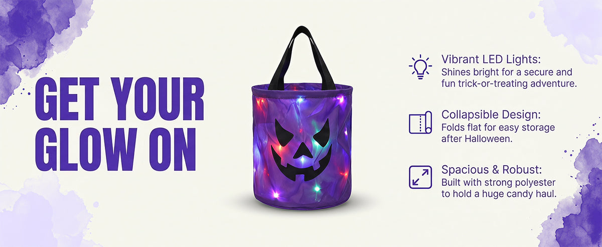 Light-Up Halloween Trick-or-Treat Bucket – LED Pumpkin Candy Bag for Kids