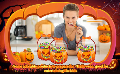 10/25/50-Pack Halloween Treat Bags with Handles – Pumpkin & Cauldron Designs