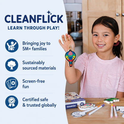 Cleanflick Scissor Skills Activity Book - Snip Snip, 25 Cutting Activities for Preschoolers, Felt Craft Kit, 2 Child-Safe Scissors, Fine Motor Skills, Screen-Free Fun, Gifts for Kids Ages 3-7