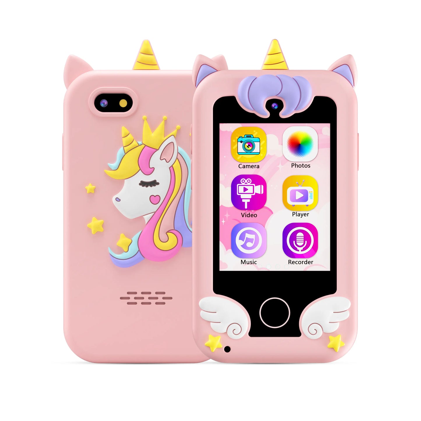 Portable Kids Touchscreen Toy Phone - Lithium-Powered, No Calling/No Internet, 26 Built-In Apps, Dual Cameras, Music Player, Stories, Educational Video Games - Travel Toy, Boy Gifts for Toddlers