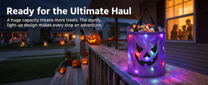Light-Up Halloween Trick-or-Treat Bucket – LED Pumpkin Candy Bag for Kids
