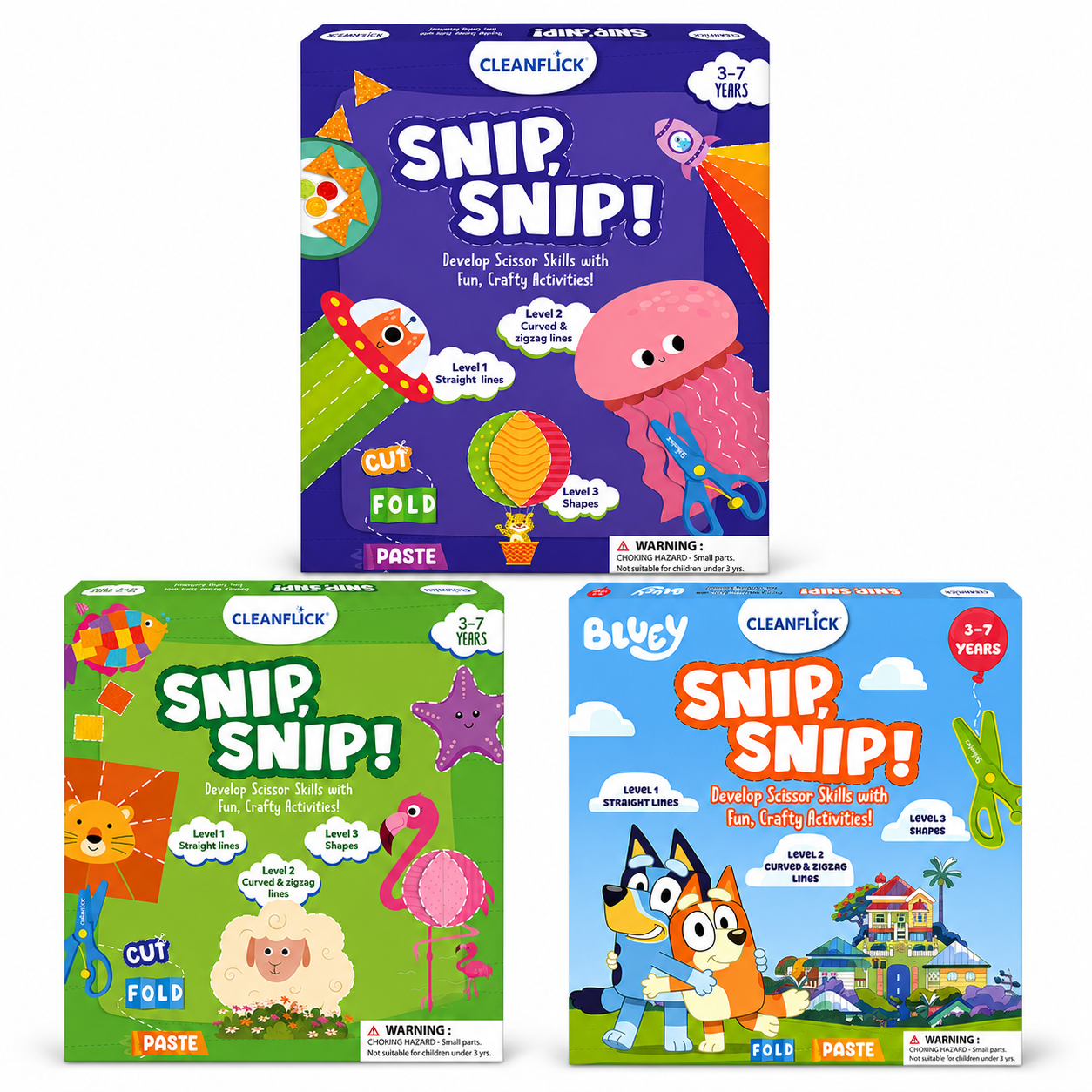 Cleanflick Snip Snip™ Scissor Skills Bundle | 3-in-1 Activity Set